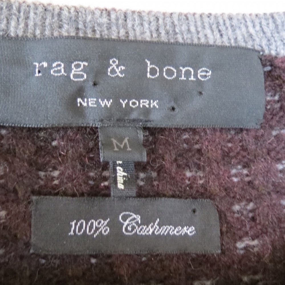 Rag & Bone Women's Cashmere Crewneck Sweater in Dark Plum with Light Gray Patter - Picture 4 of 6